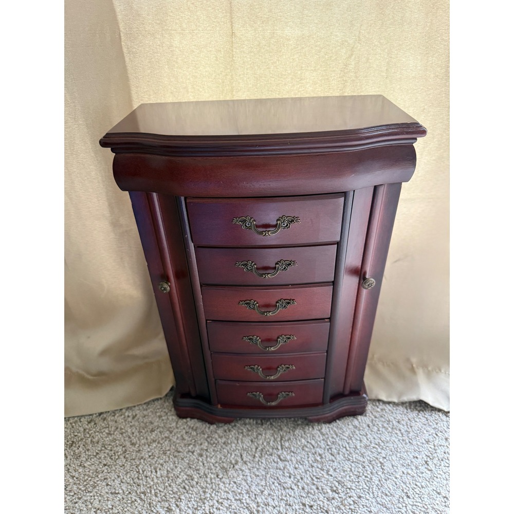 Vintage Cherry Wood Jewelry Armoire Tabletop Chest Large